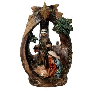 Vtg Holy Family Nativity Scene 8” Resin Glitter Textured Christmas Holiday Decor